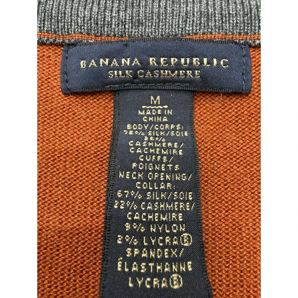 Banana Republic Mens Medium Silk Cashmere Quarter Zip Mock Neck Sweater Orange